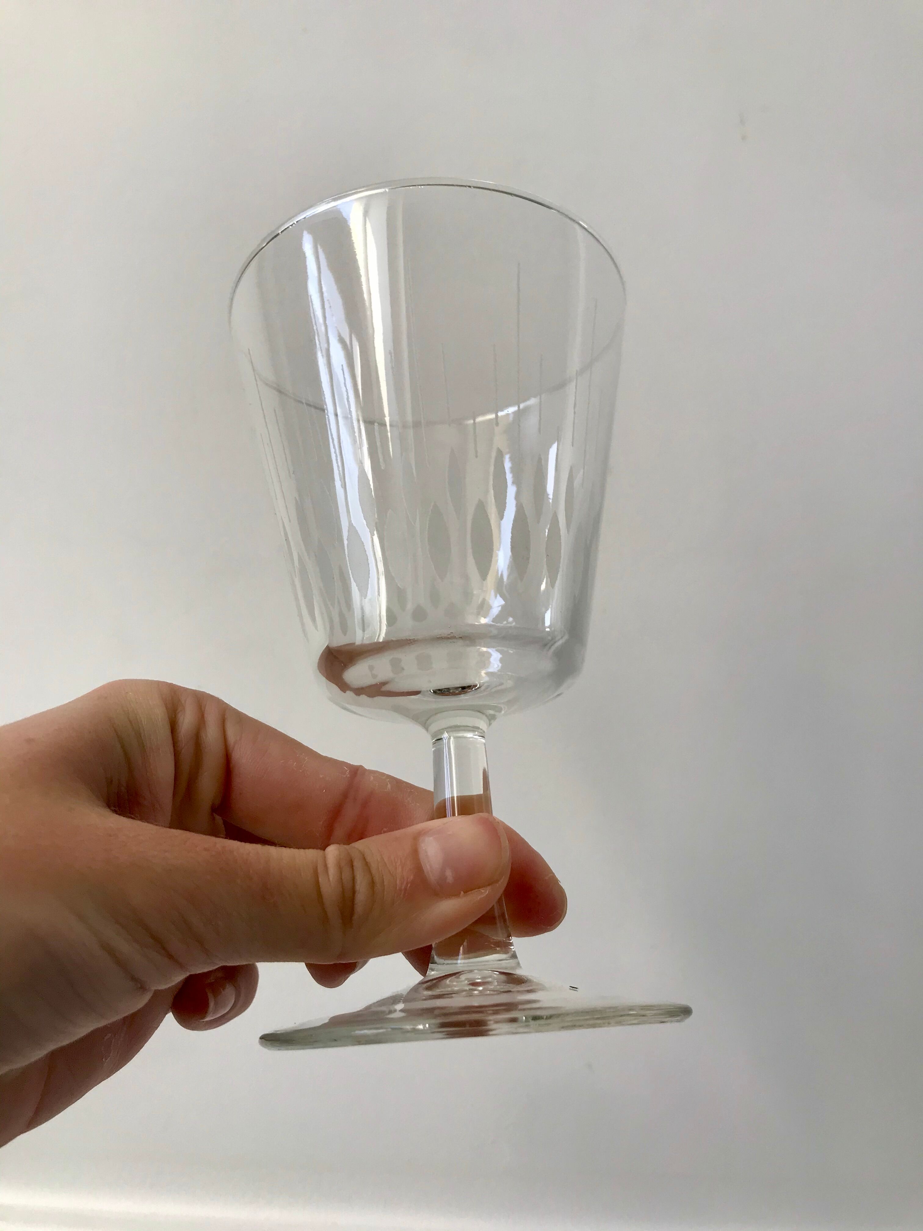 Set of 6 large crystalline glass wine glasses 50-60s