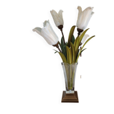 Lampe tulipe en verre de Murano avec paillettes en or blanc