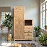 Armoire parisienne asymétrique bois brut 1950