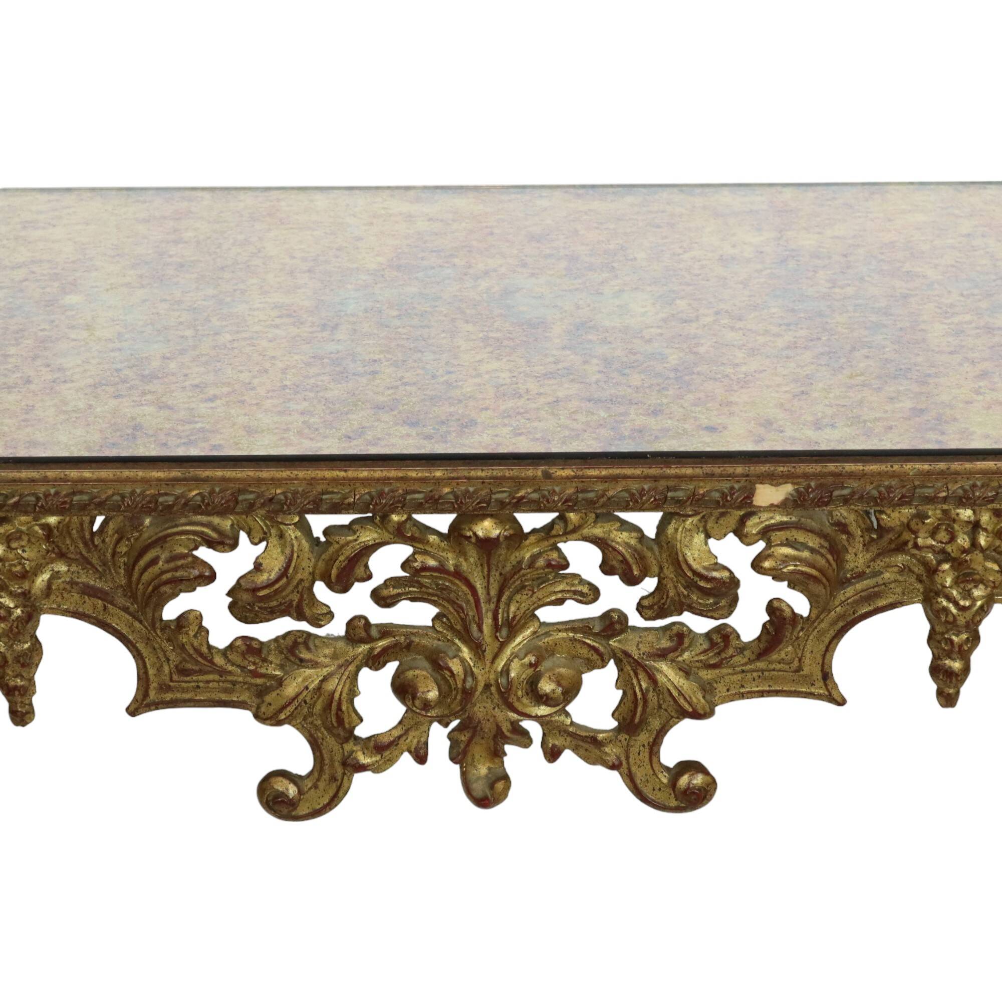 Old Gilded Console Marbled Glass Rococo Style Gold