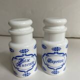 Ensemble de 2 pots à épices en opaline vintage en français et italien
