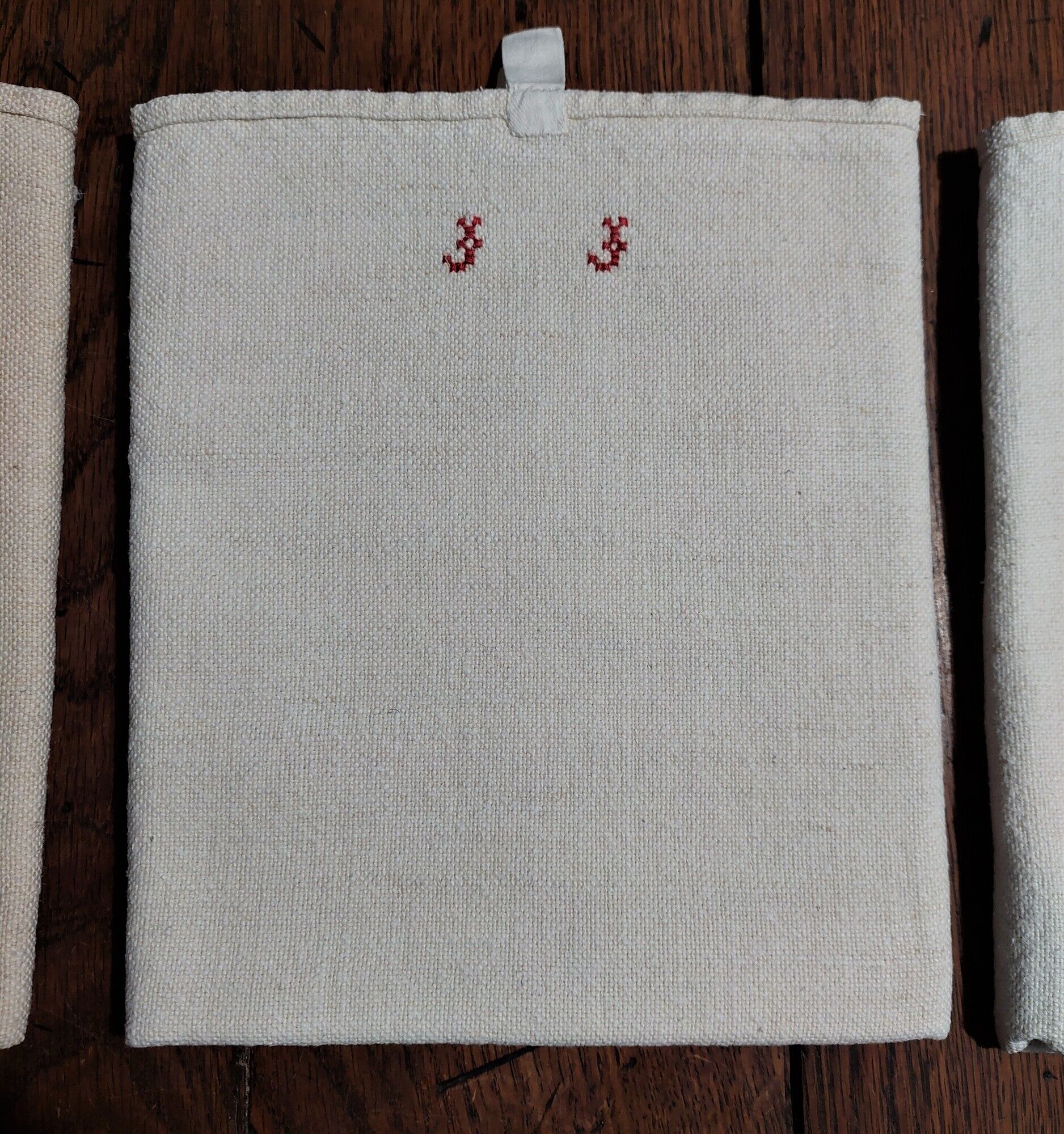 Old tea towels series of three monogram red J J hemp 57 X 90 cm