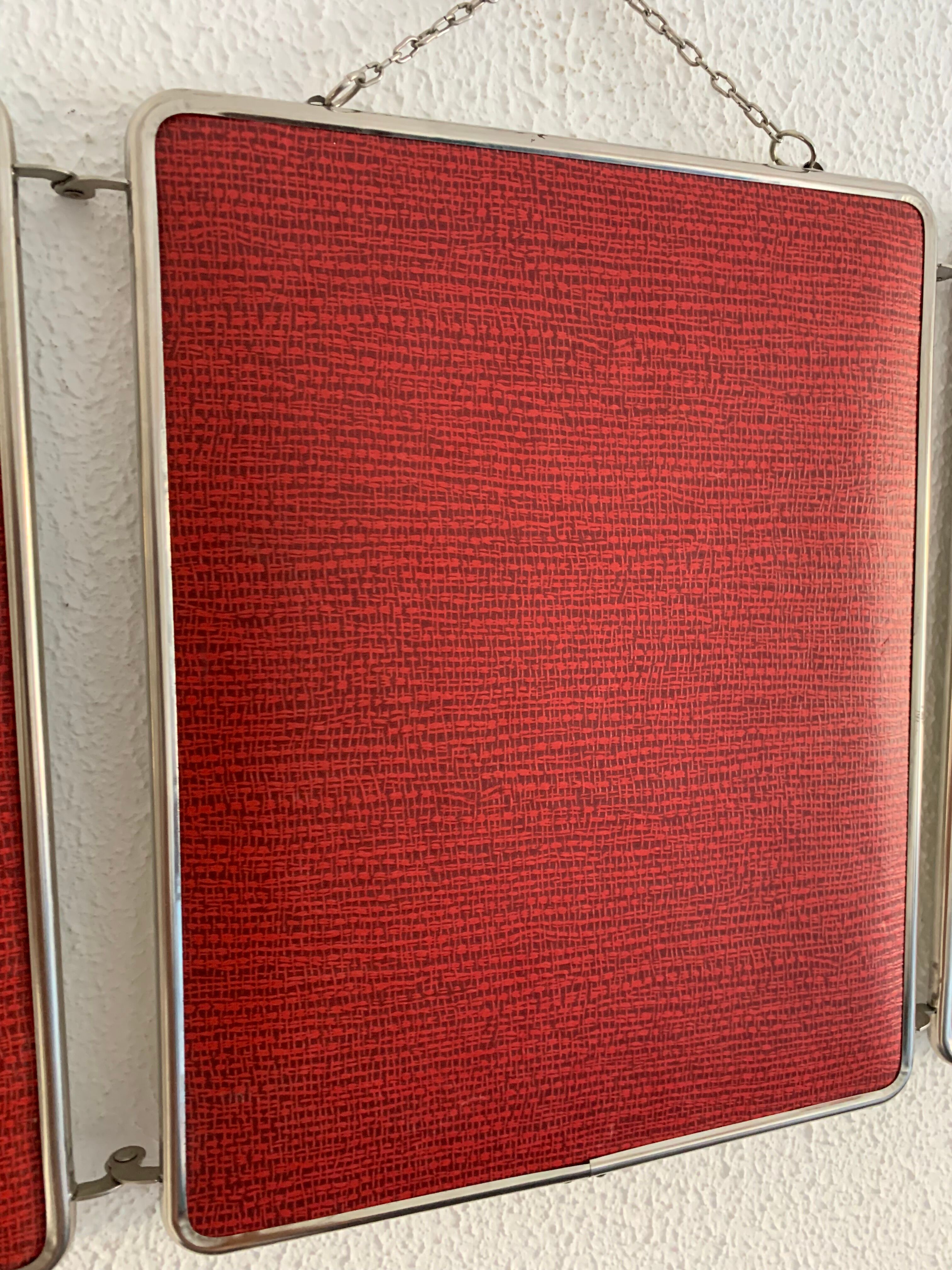 Vintage mirror 1960 triptych barber red brick - 30 x 77 cm