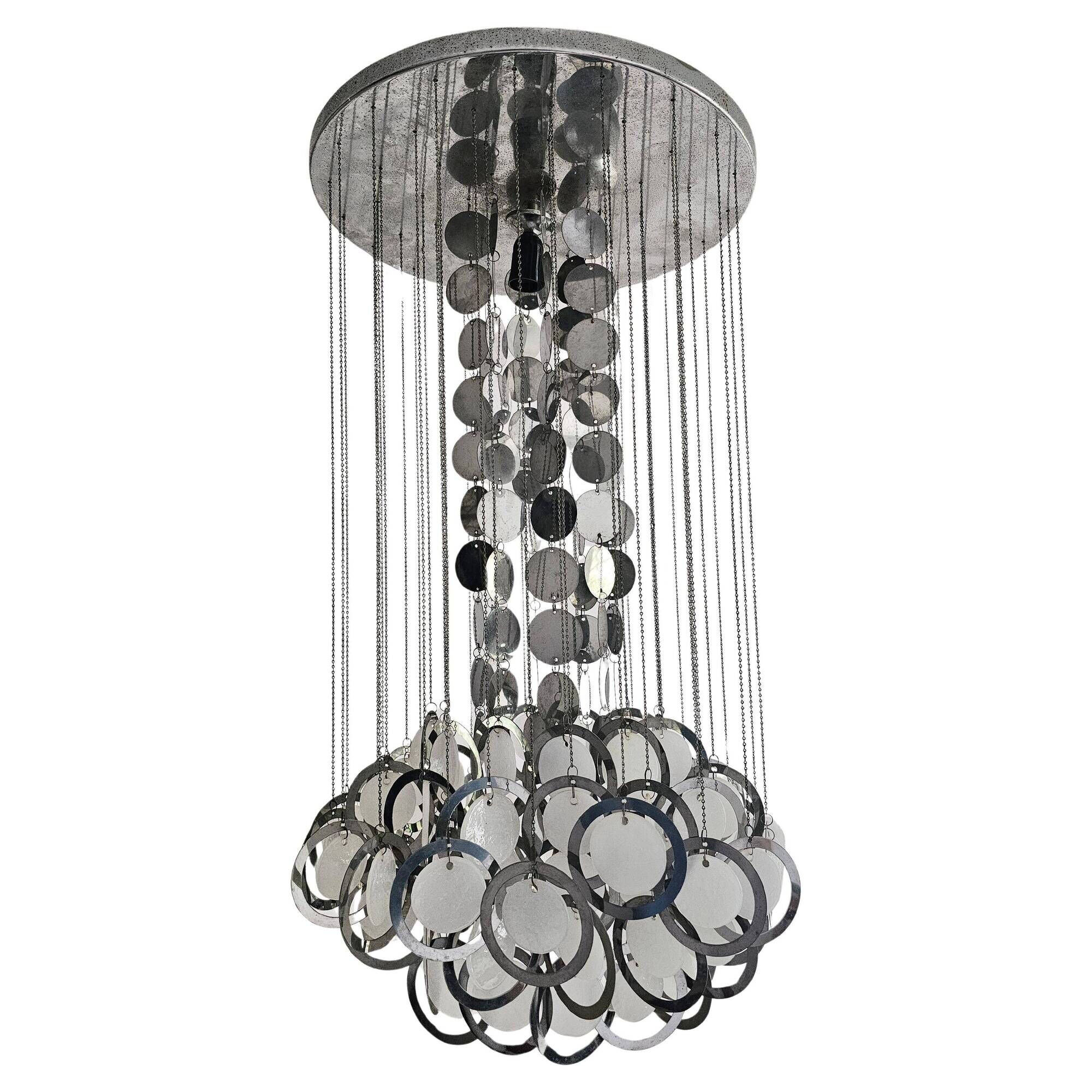 Lustre Disco Mid-Century by Gino Vistosi in chrome and Murano glass
