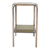 Chrome and smoked glass tubular console / side table, double tiers, 1970.