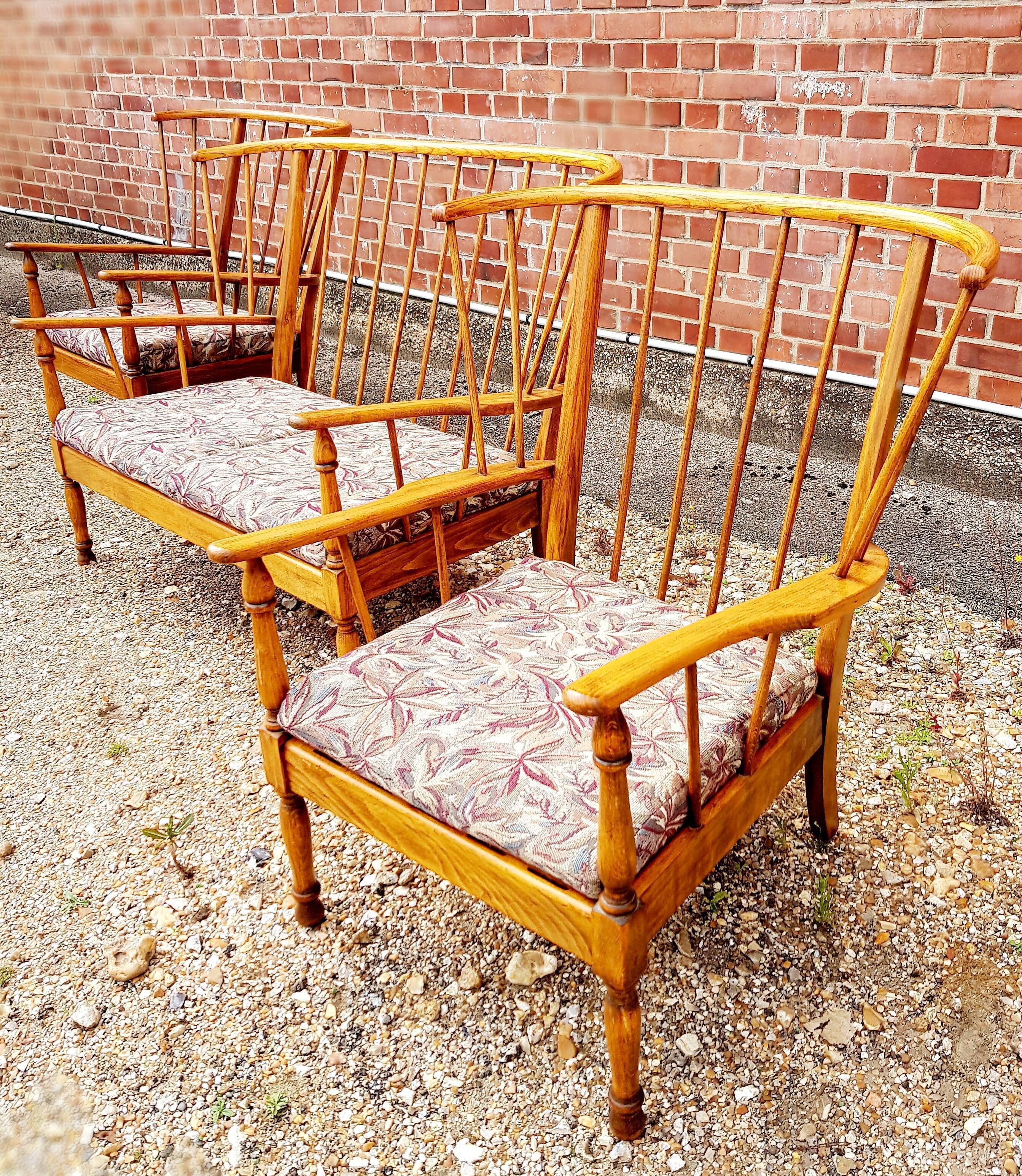 Bench and its 2 Baumann armchairs