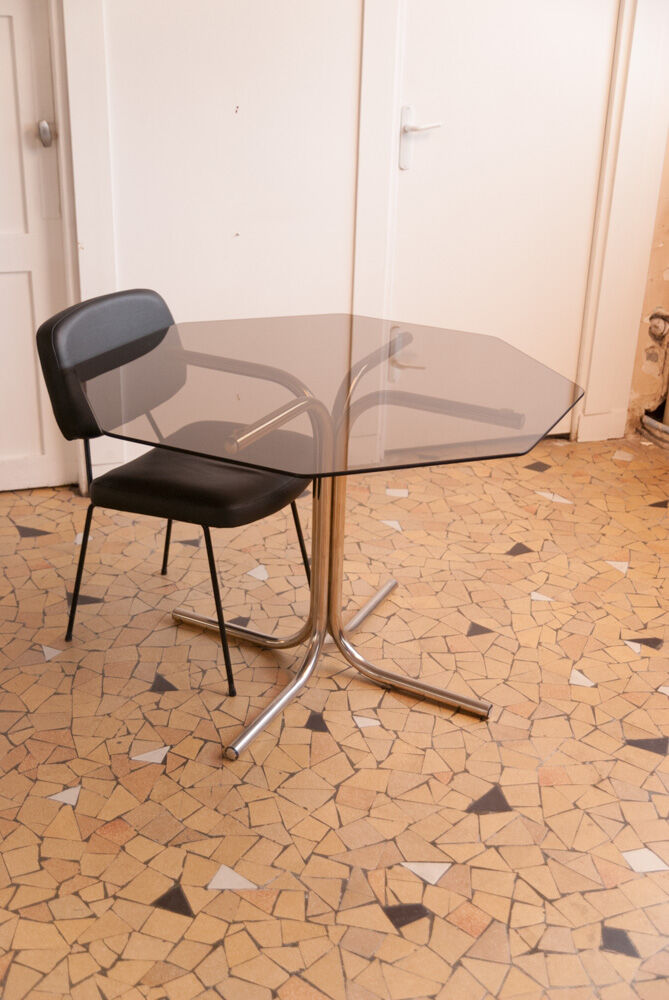 Seventies glass and chrome dining table