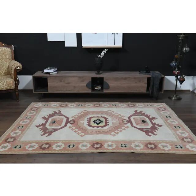 1970s Turkish Oushak Handmade Wool Cotton Pink Area Rug 183x244