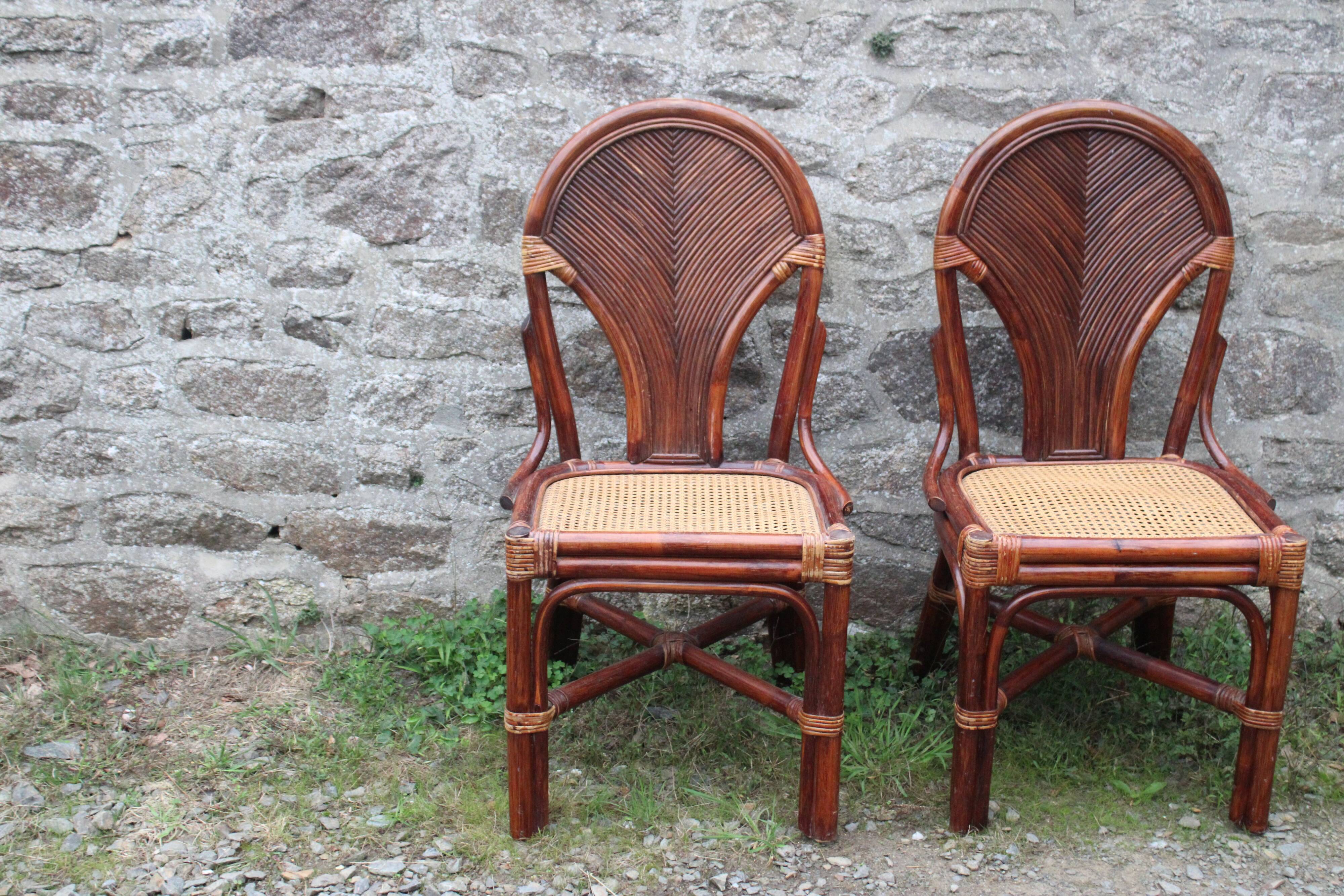 Lot de 2 chaises vintage en rotin avec assise cannage