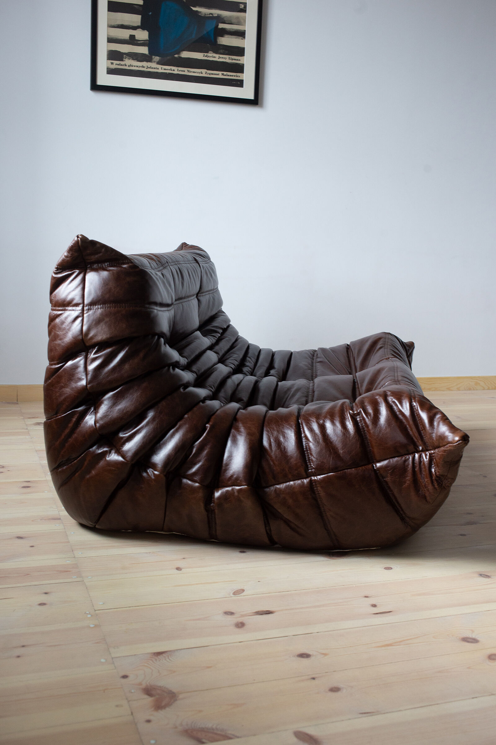 Set of 3 brown leather Togo sofas designed by Michel Ducaroy 1973