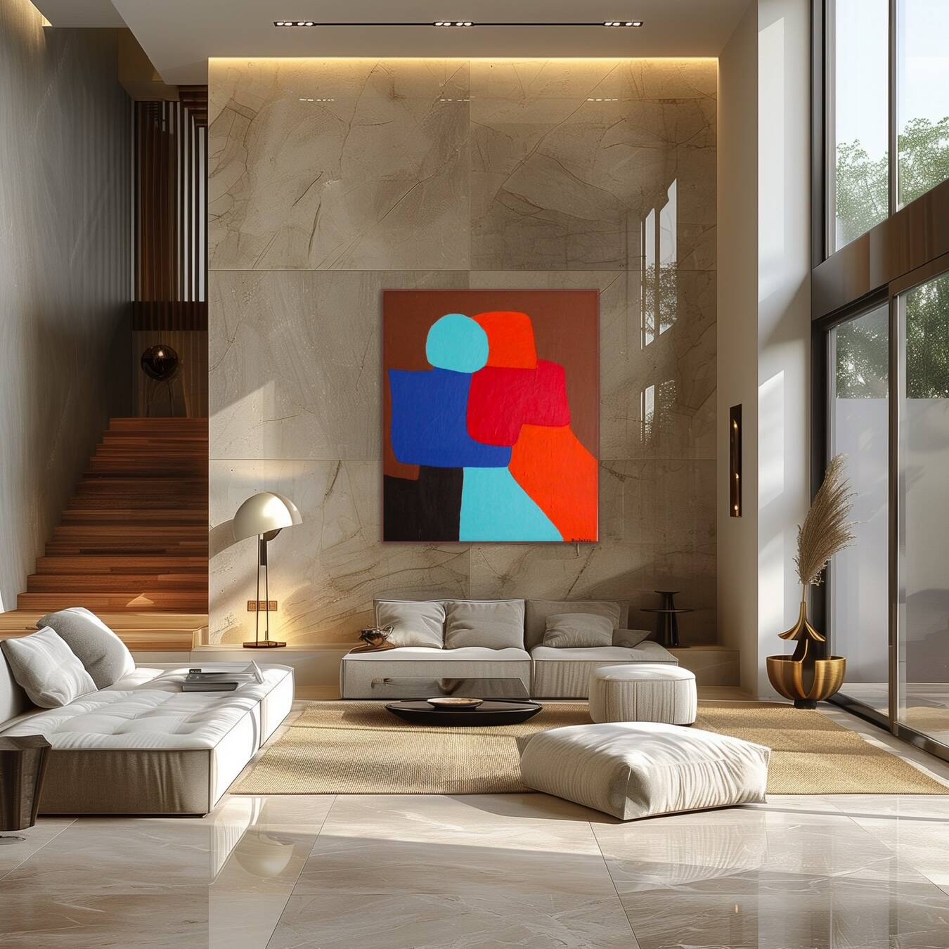 Peinture figurative minimaliste " A hug" 100x81cm