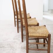 Architectural high-back chairs, straw seat, set of 4.