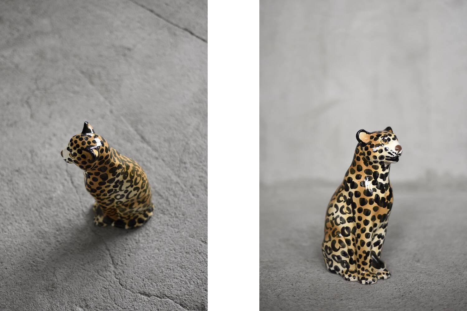 Ceramic sculpture of a seated leopard, dating from the mid-century, Italian and modern.