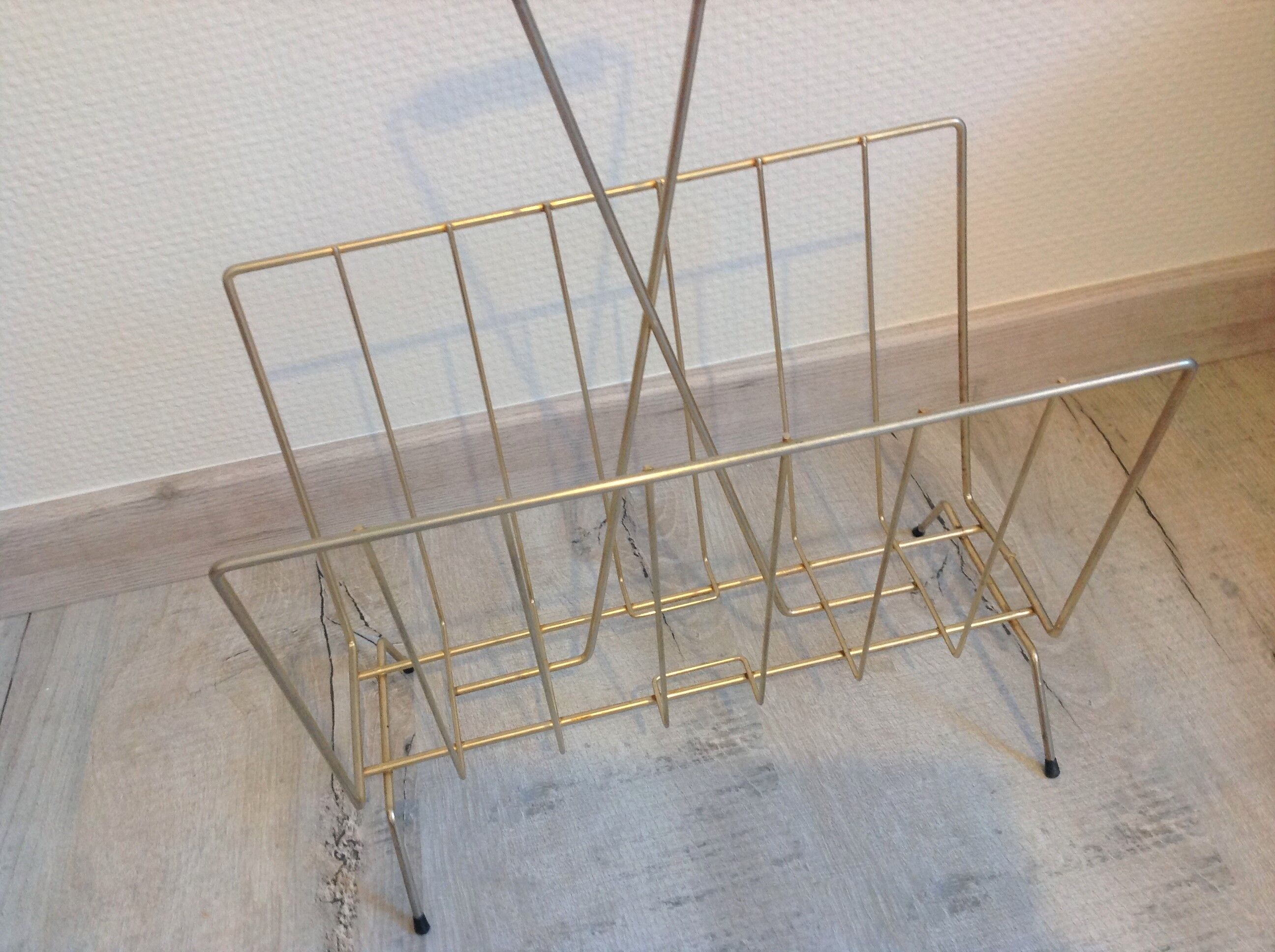 Vintage gold metal magazine door and bamboo handle / vintage 60s-70s