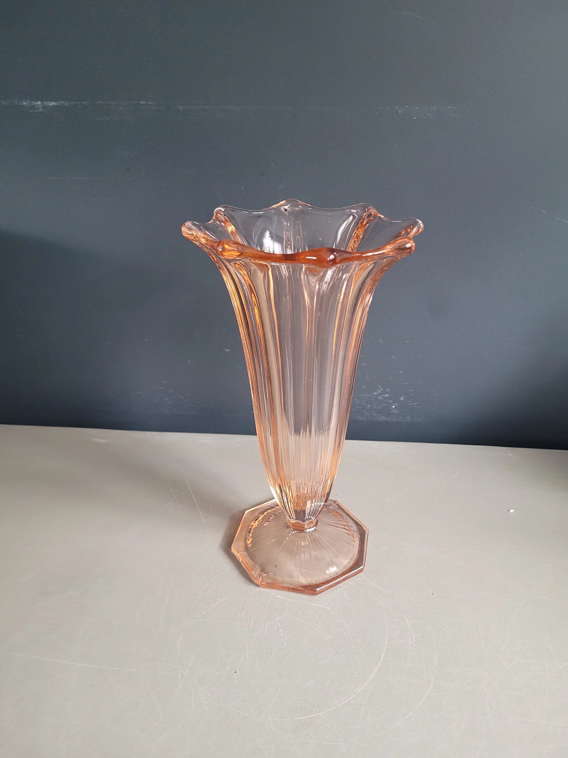 Vintage pink moulded glass tulip vase