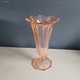 Vintage pink moulded glass tulip vase