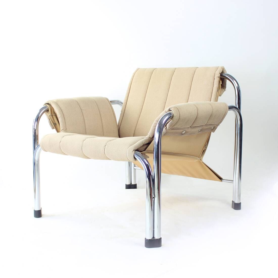 Fauteuil Lounge Par Viliam Chlebo En Chrome Et Lin, Kodreta 1979