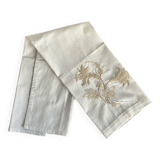 Essuie mains coton blanc brodé de lys beiges