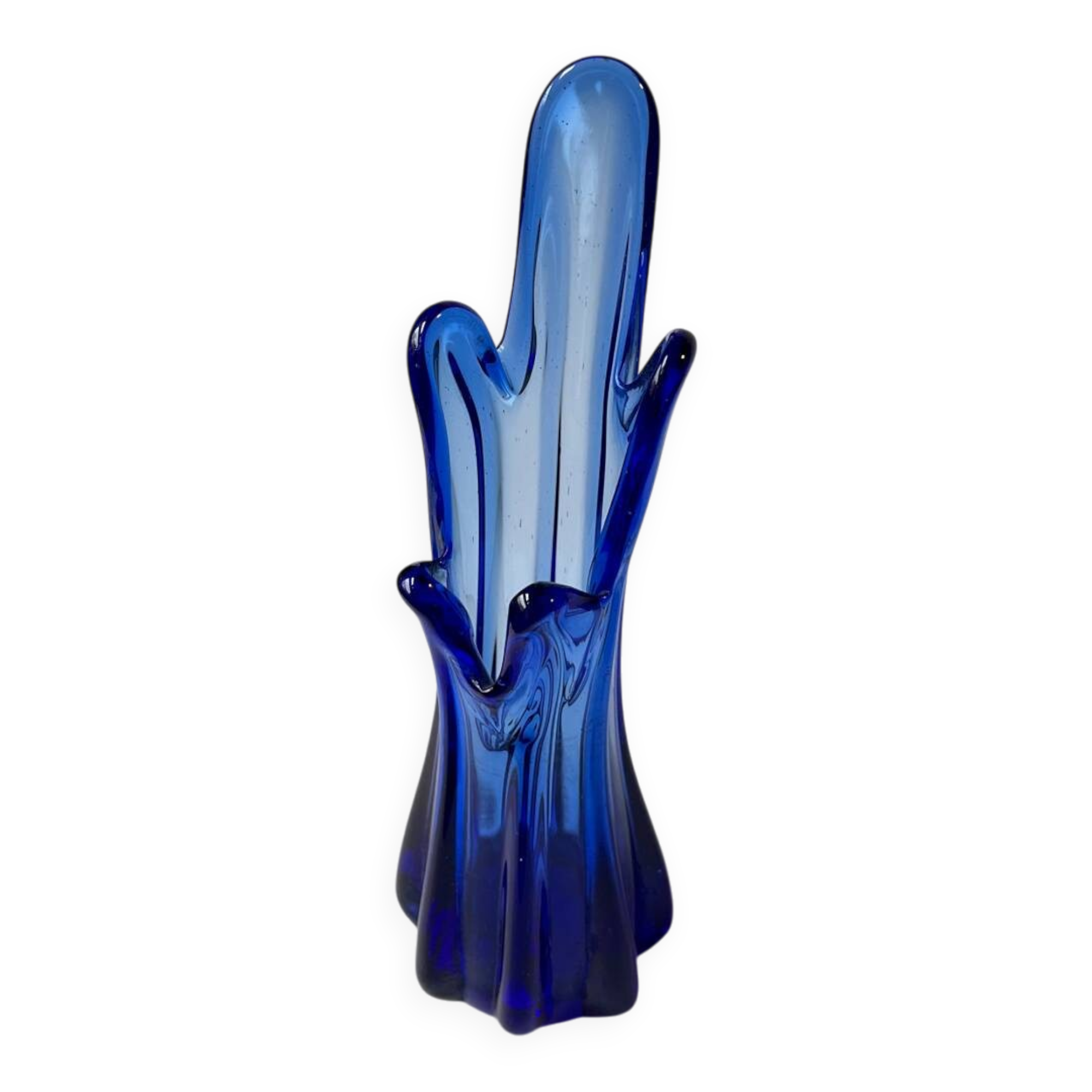 Vintage blue blown glass bud vase