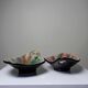 Pair of multicoloured glazed ceramic studio dishes, vintage 1960s.