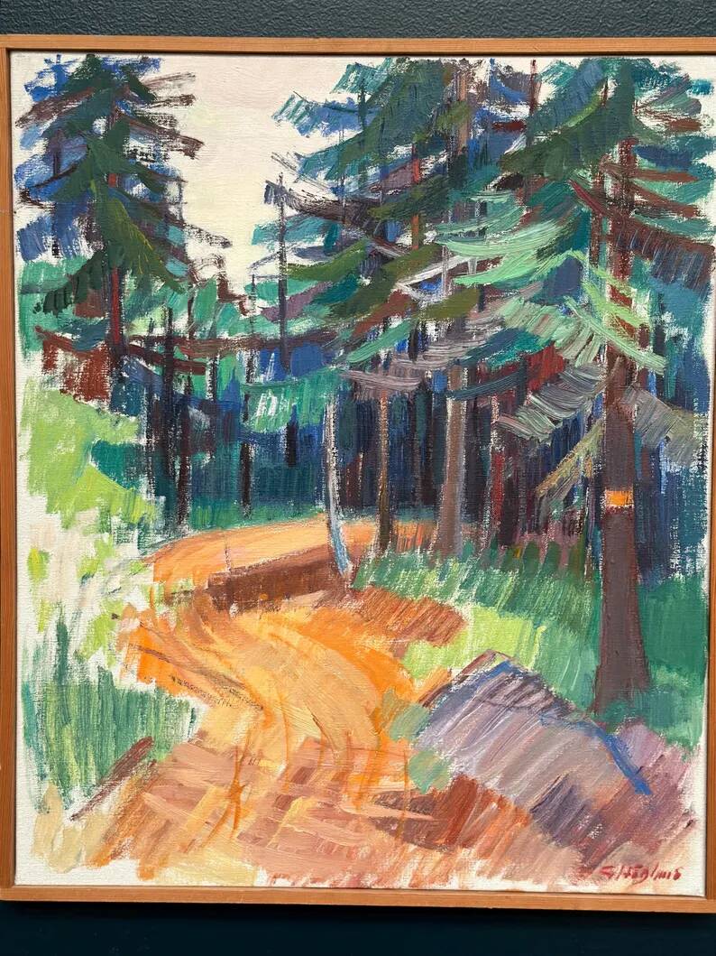 Swedish Oil on Canvas “Spår” by Gustaf Höglund, Vintage & Framed 57 × 49 cm