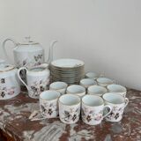 Vintage, coffee service, tea, Limoges, Flowers, cipher, 11 cups and under cups, teapot, 27 pieces