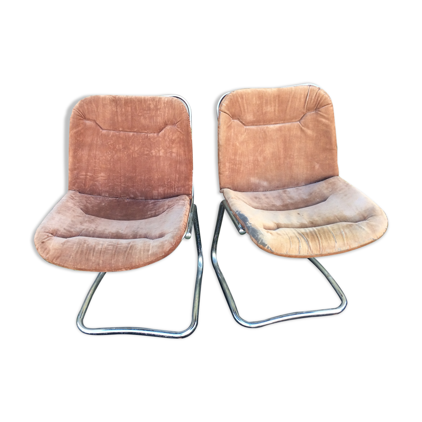 Pair of vintage armchairs in chrome tubular steel