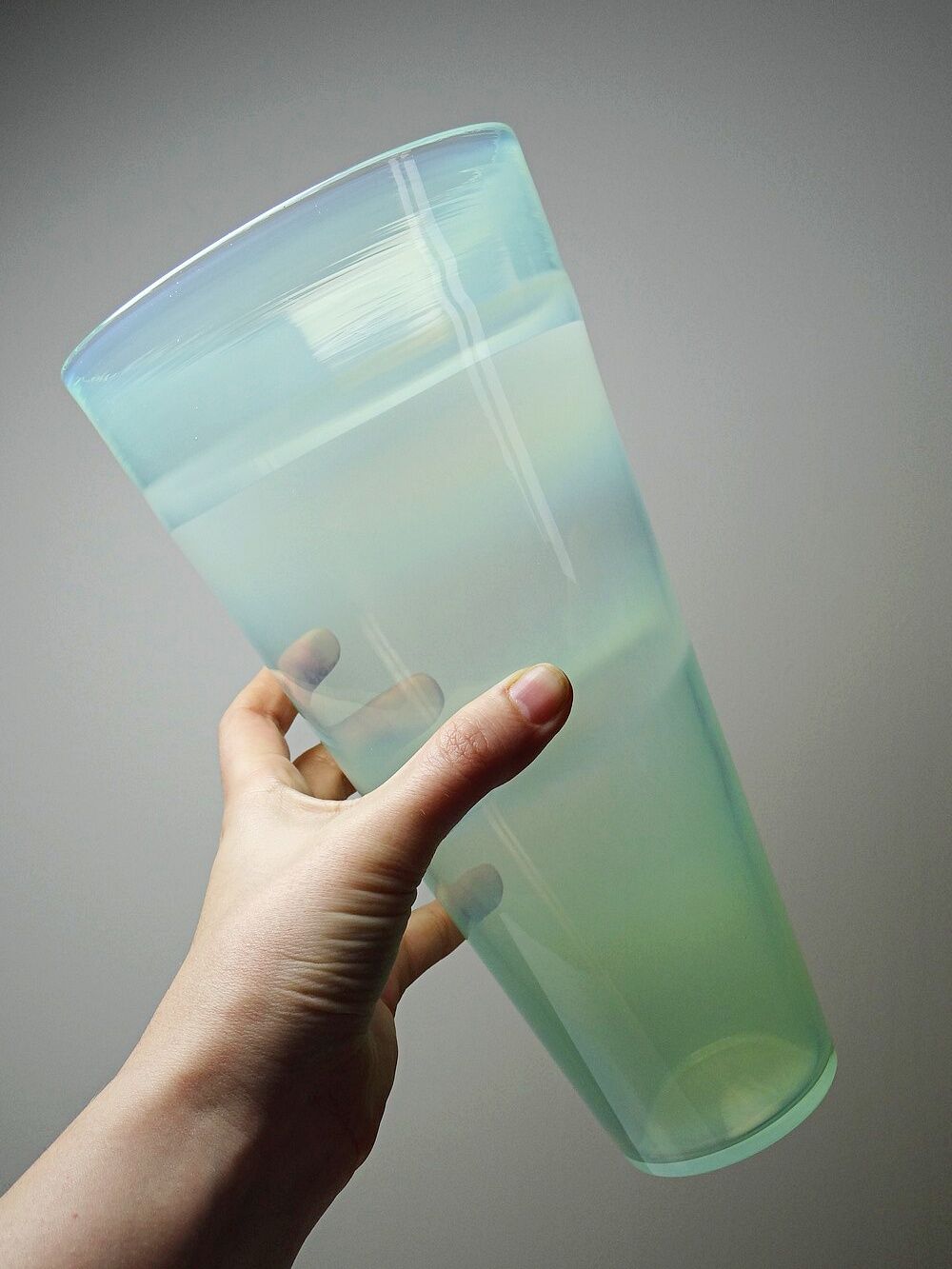 Blown opaline glass vase, Kosta Boda style, vintage Scandinavian design.