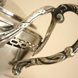 Antique trophy-shaped sugar bowl, silver-plated metal and glass verrine