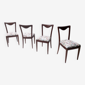 Quatre chaises de Carlo Enrico Rava avec structure en hêtre et tissu à motifs en lin