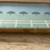 Plateau vintage alpac en fibre de verre et rotin