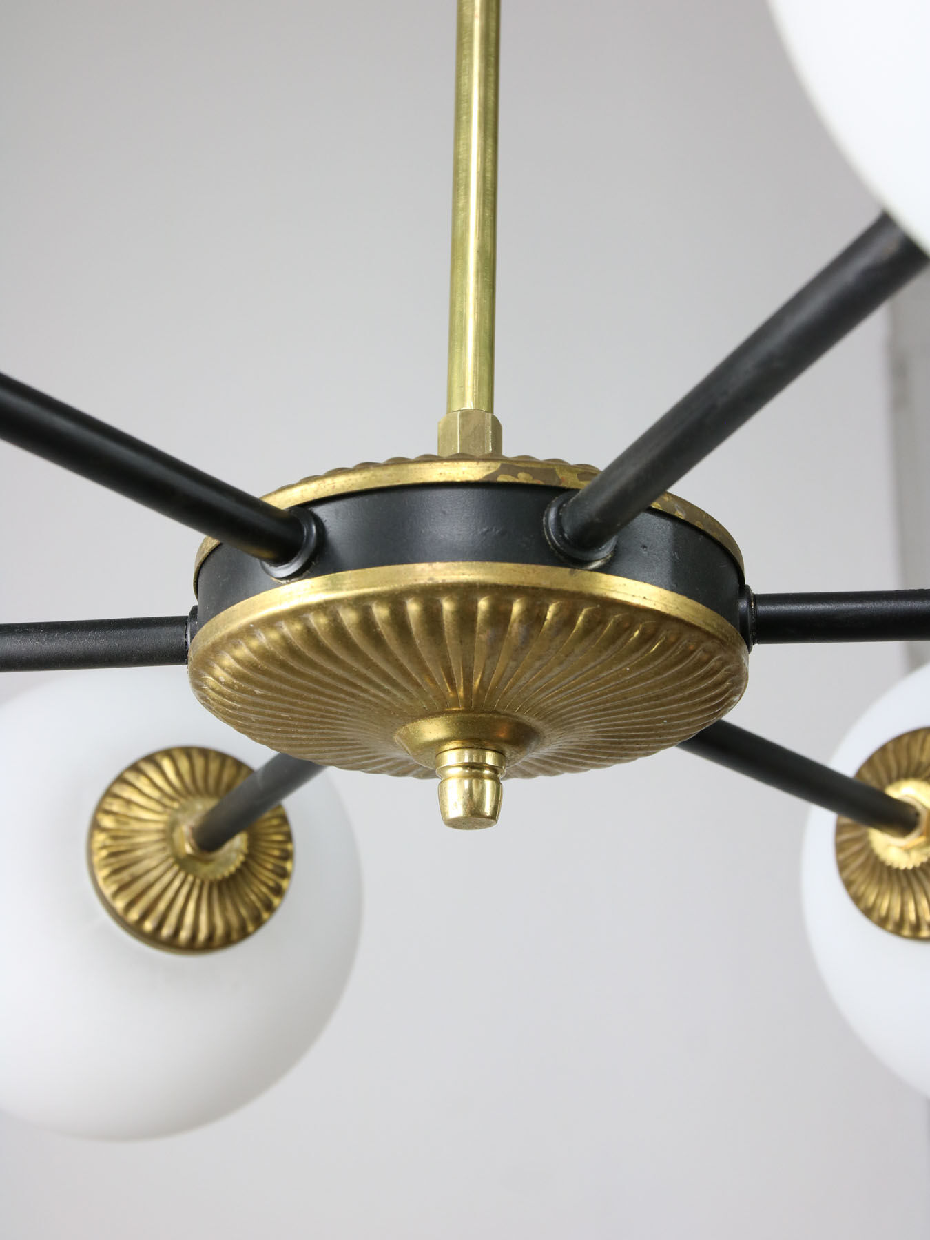 Mid-century sputnik brass and opaline glass chandelier