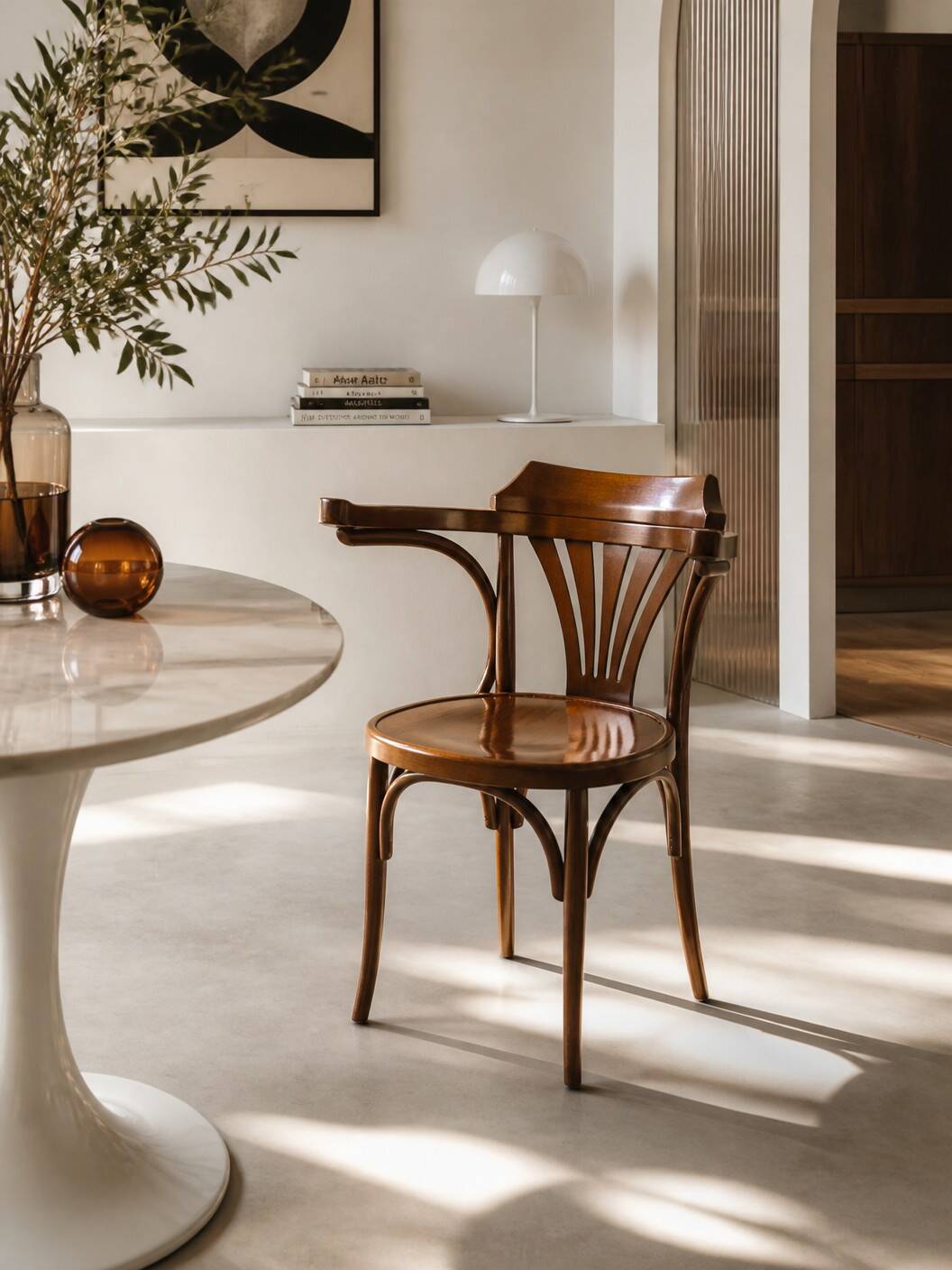 Fauteuil de bureau bistrot en hêtre courbé, style Thonet, circa 1960
