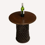 Bamboo and oak modernist brutalist side table, Dutch 1960s-1970s