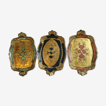 Lot de 3 plateaux florentins vintage en bois doré