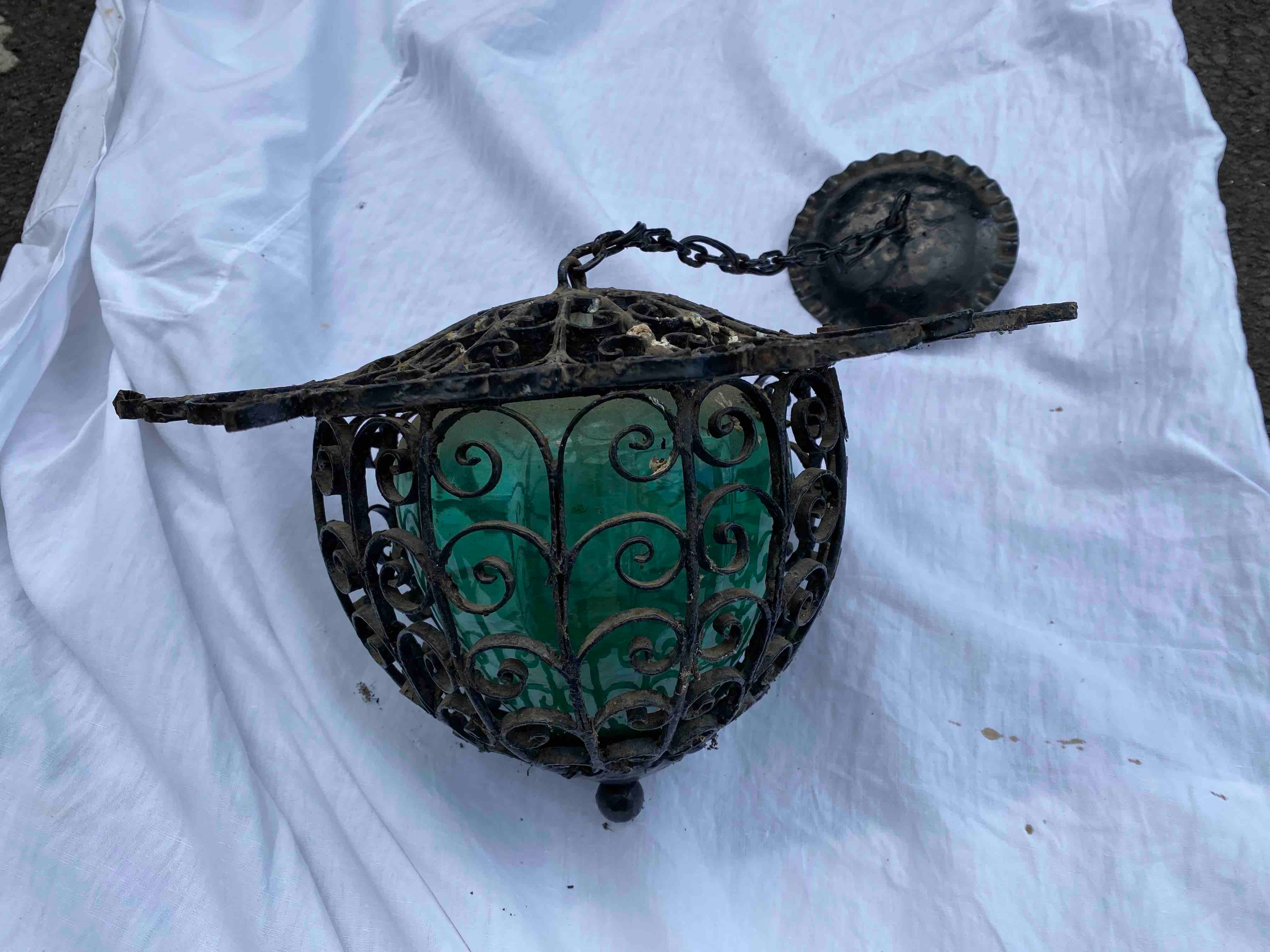 Wrought iron and glass lantern