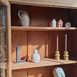 Large antique display cabinet in patinated solid oak.