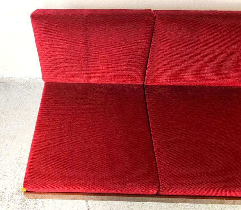 Daybed in beech and red fabric by jitona, vintage czech 1970s