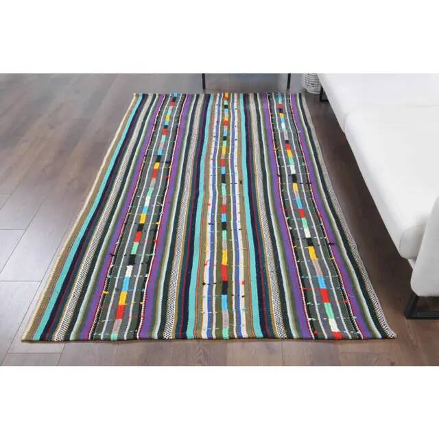 Vintage Turkish Oushak Handmade Wool Cotton White Kilim Area Rug 132x222