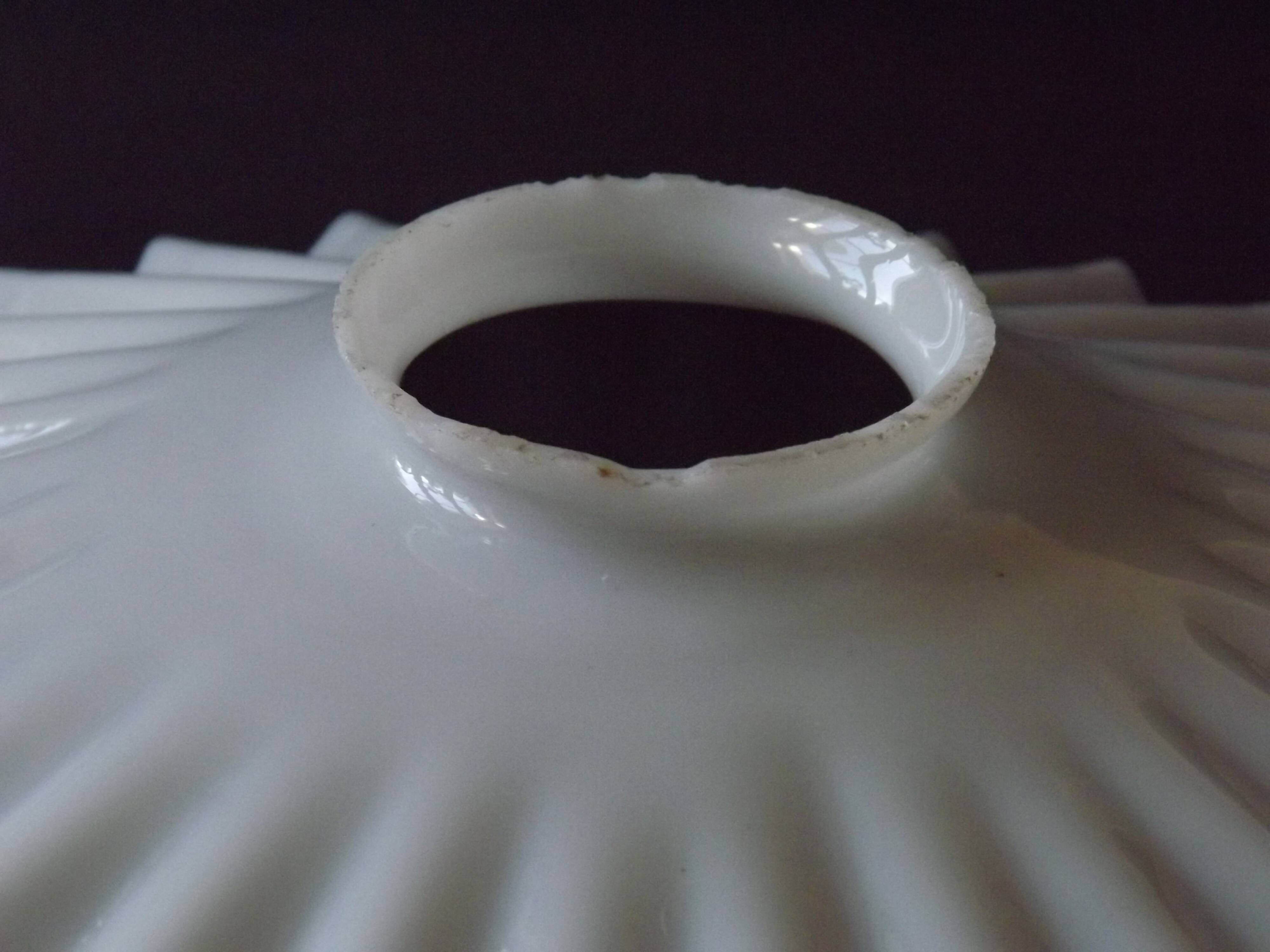 French Vintage 1930s Art Deco White Opaline Glass Pleated Lamp Shade