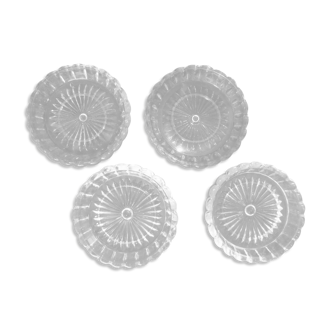 4 old bottle bottoms in portieux molded crystal / vintage decorative cups