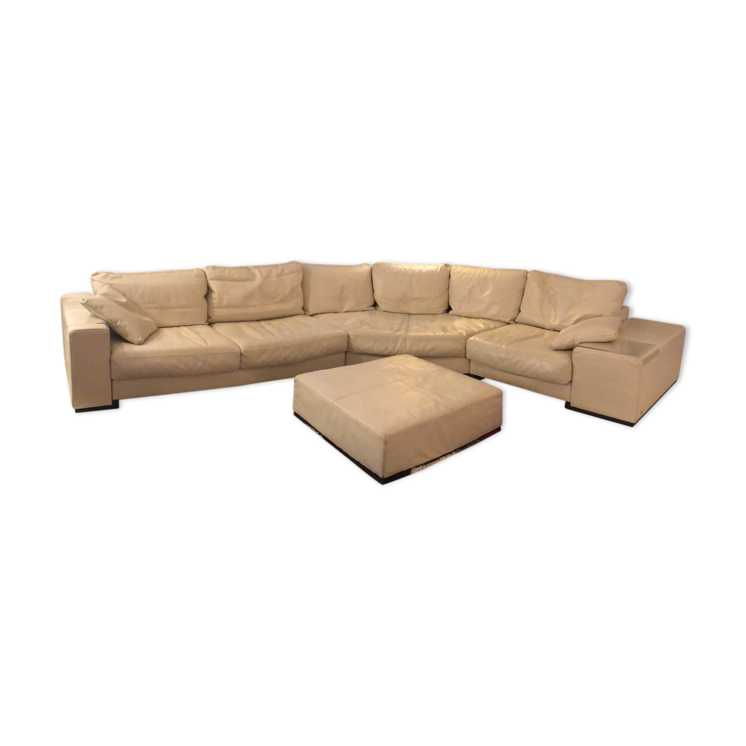 Natuzzi beige leather corner sofa - pouf
