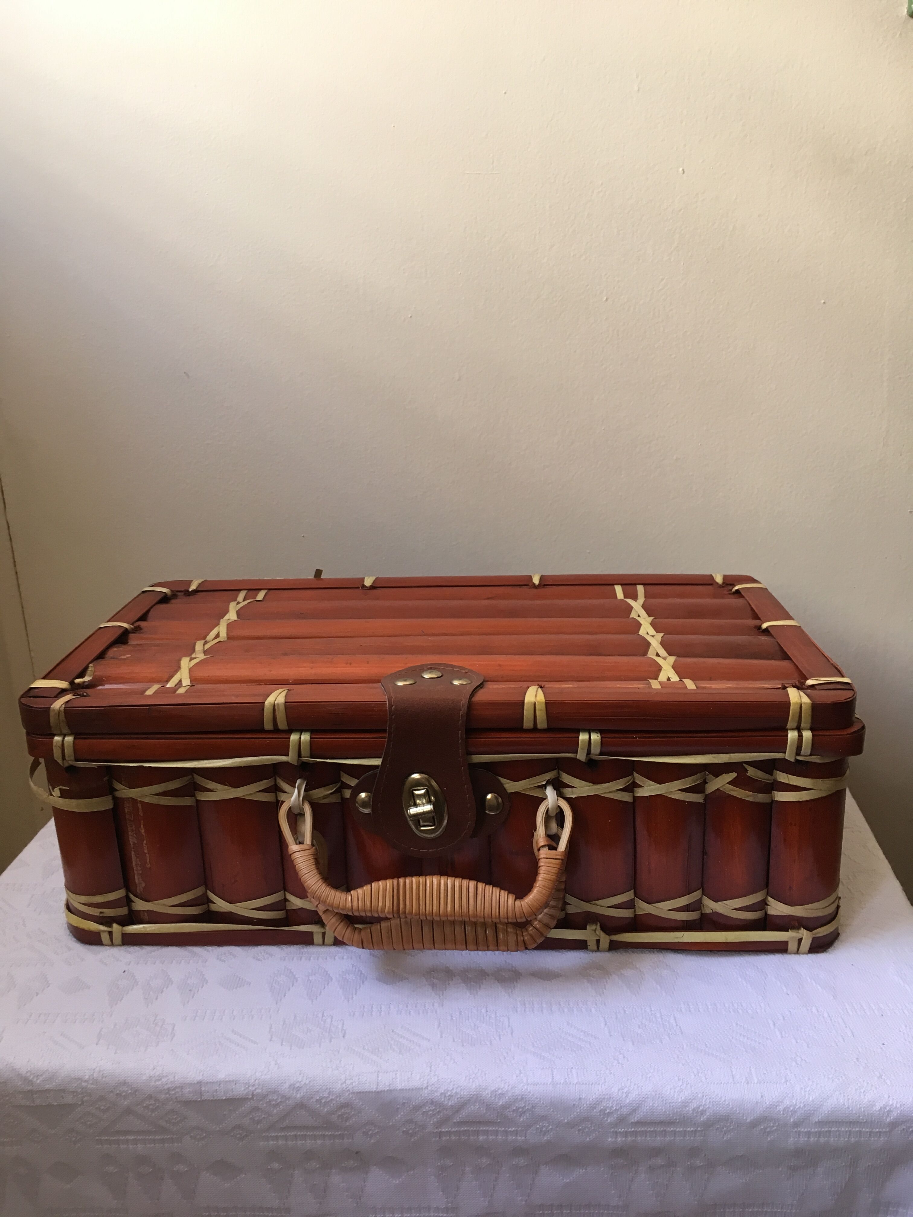Suitcase in wicker and vintage bamboo