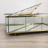 Vintage 60's table in golden brass and crystal italian design