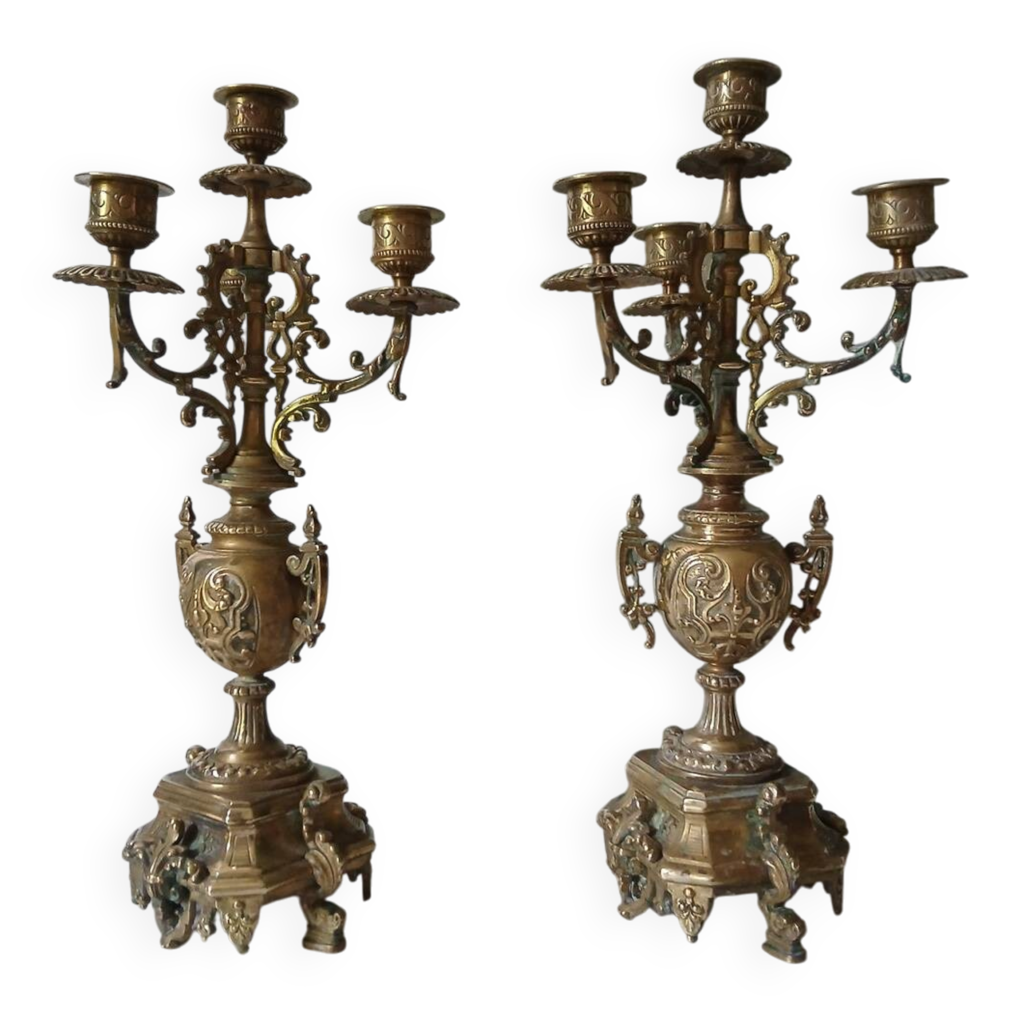 Pair of bronze candlesticks in Louis XVI style – 4 lights – 38 cm