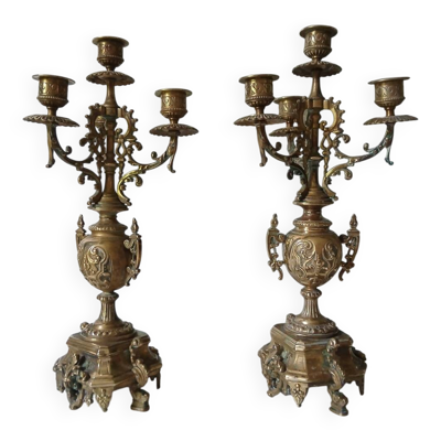 Paire de chandeliers bronze style Louis XVI – 4 feux – 38 cm