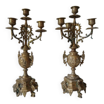 Pair of bronze candlesticks in Louis XVI style – 4 lights – 38 cm