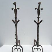 17th-18th Century Hand Forged Iron Dragon Gothic Andirons or Firedogs