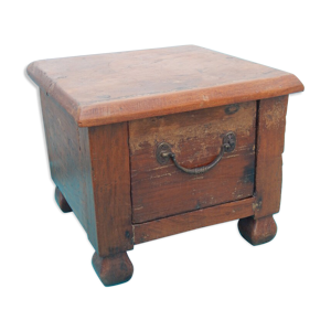Chevet tabouret repose plante ancien vieux teck patine marron inde