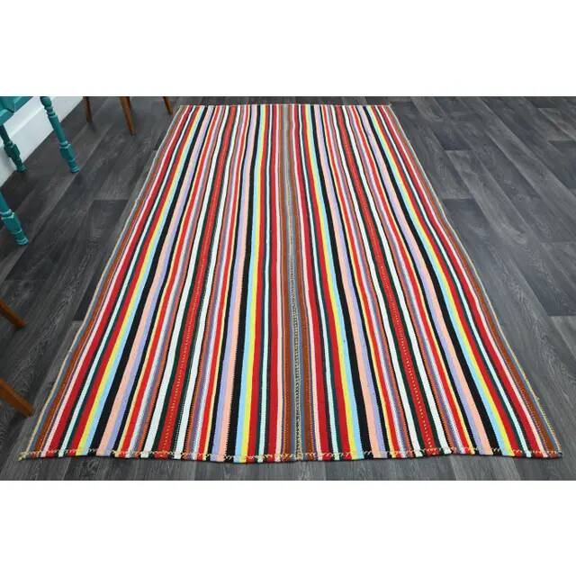 Tapis turc Oushak fait main en laine et coton rouge 174x287 des années 1970